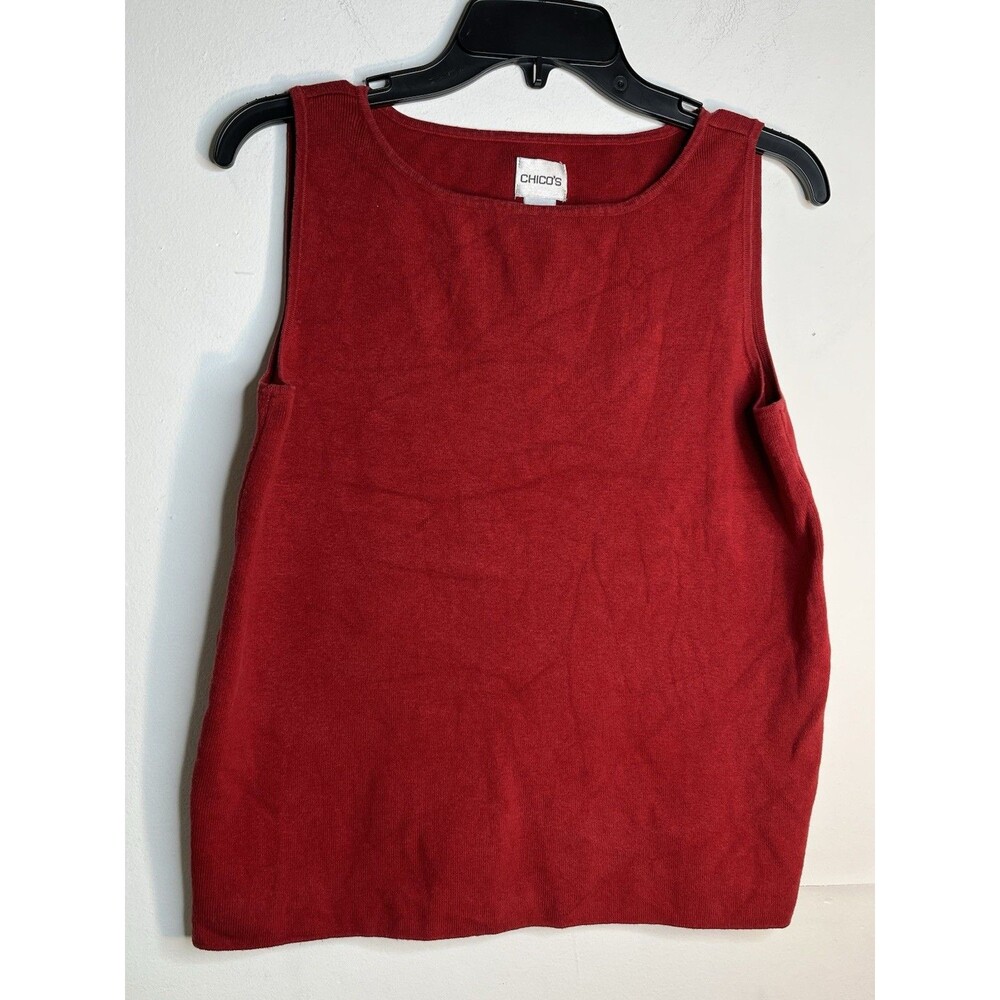 Chicos Silk Blend Rose Red Shell Tank Layering Knit Top Blouse sz 2 / L (15)